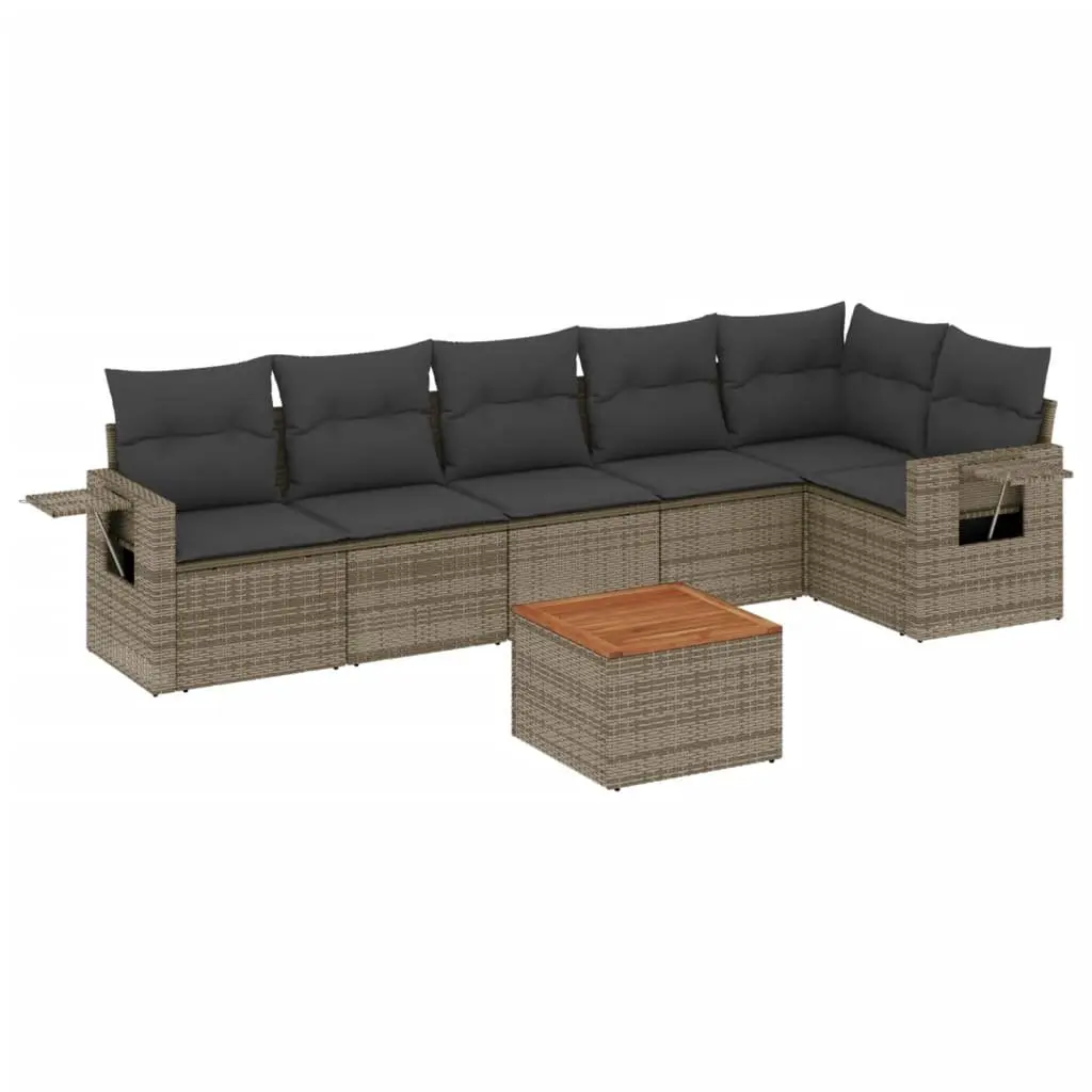 Outdoor Sectional Sofa Set 7 Piece Grey Poly Rattan Garden Furniture with