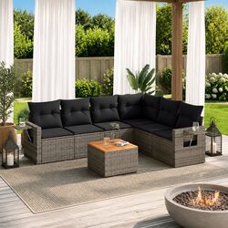 Grey Outdoor Sectional Sofa Set - 7-Piece Modular Design