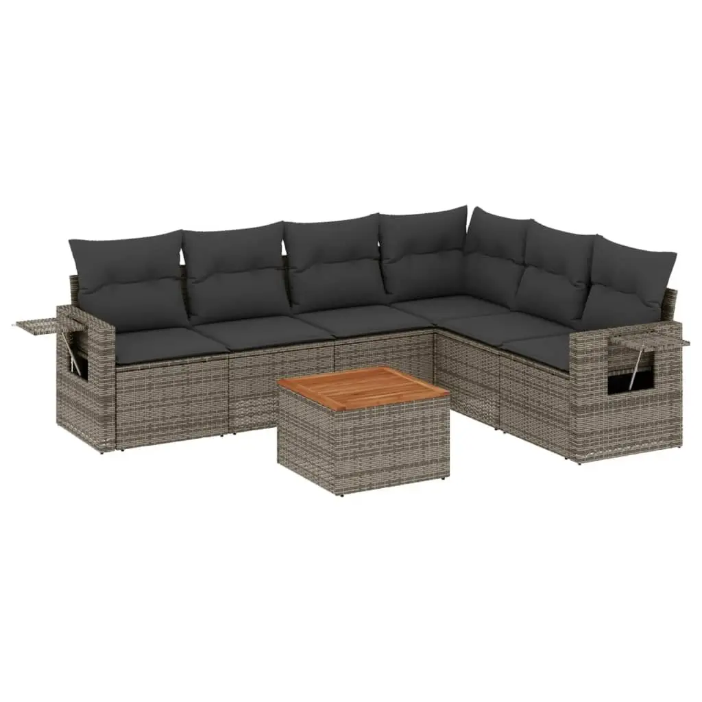 Outdoor Sectional Sofa Set 7 Piece Garden Furniture Grey Poly Rattan with