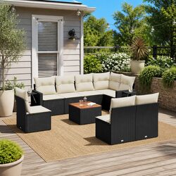 Functional 9 Piece Black Sofa Set for Outdoor Living