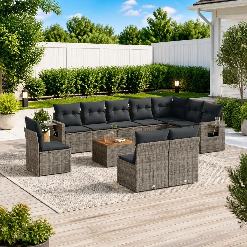 Outdoor Sectional Sofa Set 11 Piece Grey Poly Rattan Garden Furniture Patio