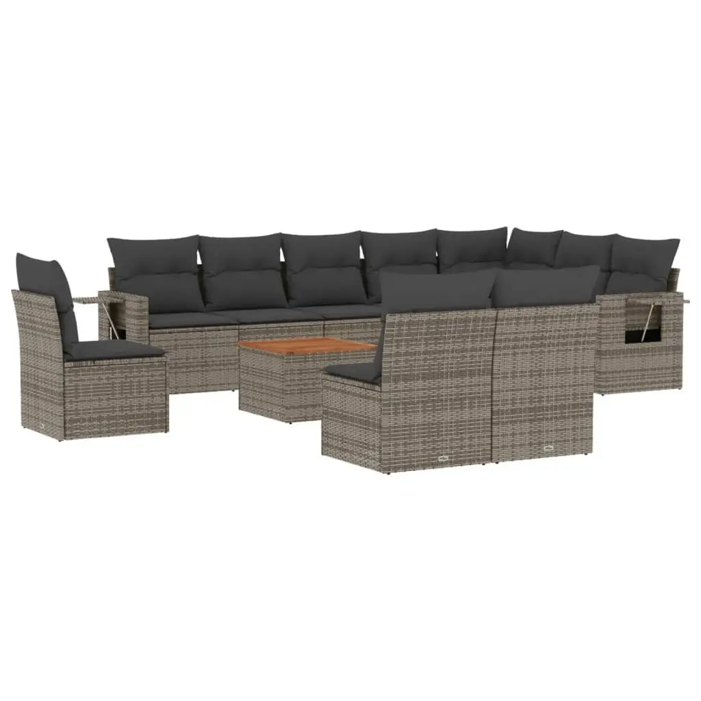 Outdoor Sectional Sofa Set 11 Piece Grey Poly Rattan Garden Furniture Patio
