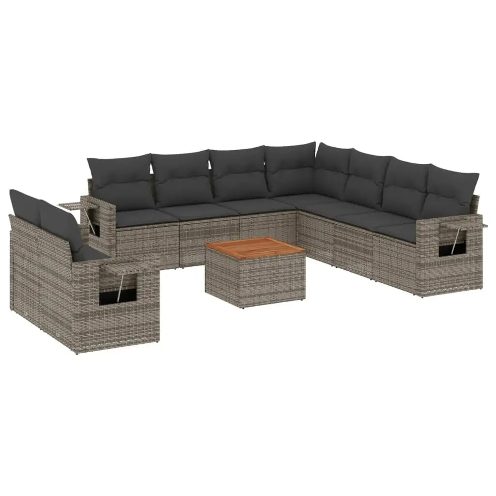 Outdoor Sectional Sofa Set 10 Piece Grey Garden Furniture with Cushions Side