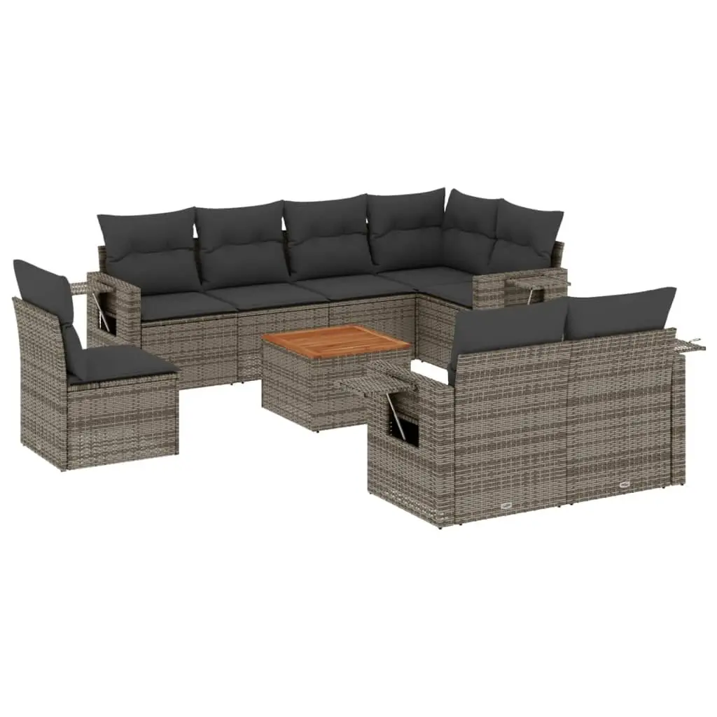 Outdoor Sectional Sofa Set 9 Piece Grey Poly Rattan Garden Furniture Patio