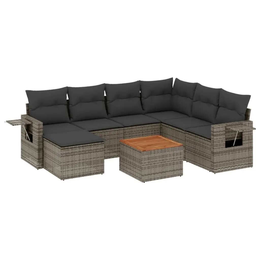 Outdoor Sectional Sofa Set 8 Piece Grey Poly Rattan Garden Furniture with
