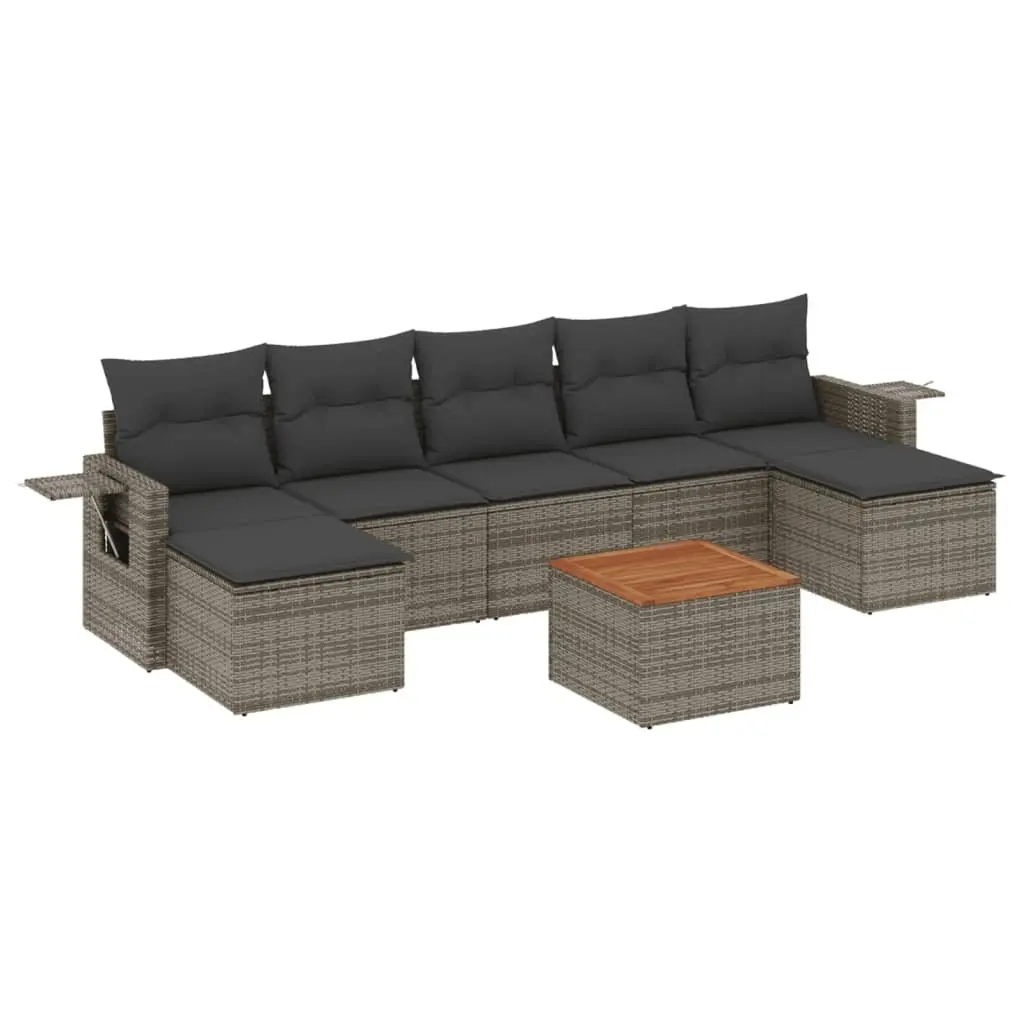 Outdoor Sectional Sofa Set 8 Piece Garden Furniture Grey Rattan with Cushions