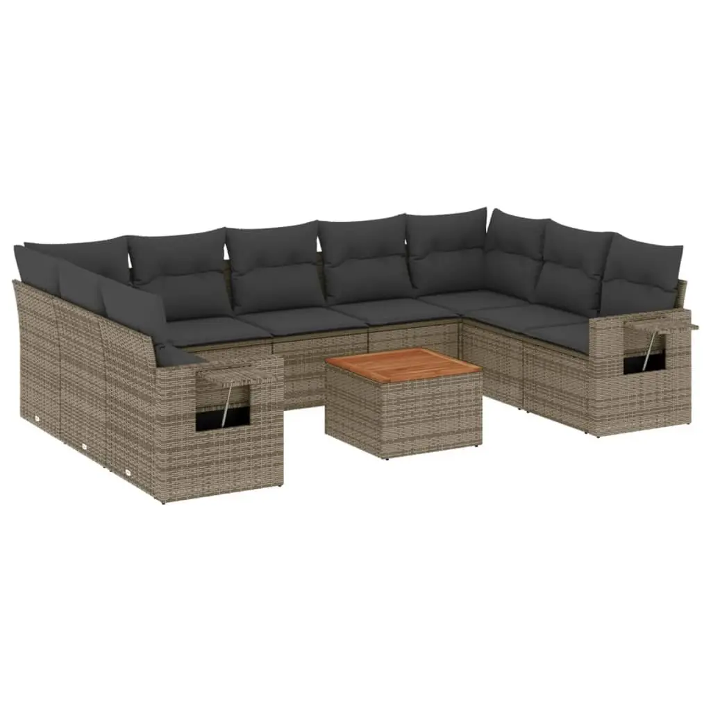 Outdoor Sectional Sofa Set 10 Piece Garden Furniture Grey Poly Rattan with