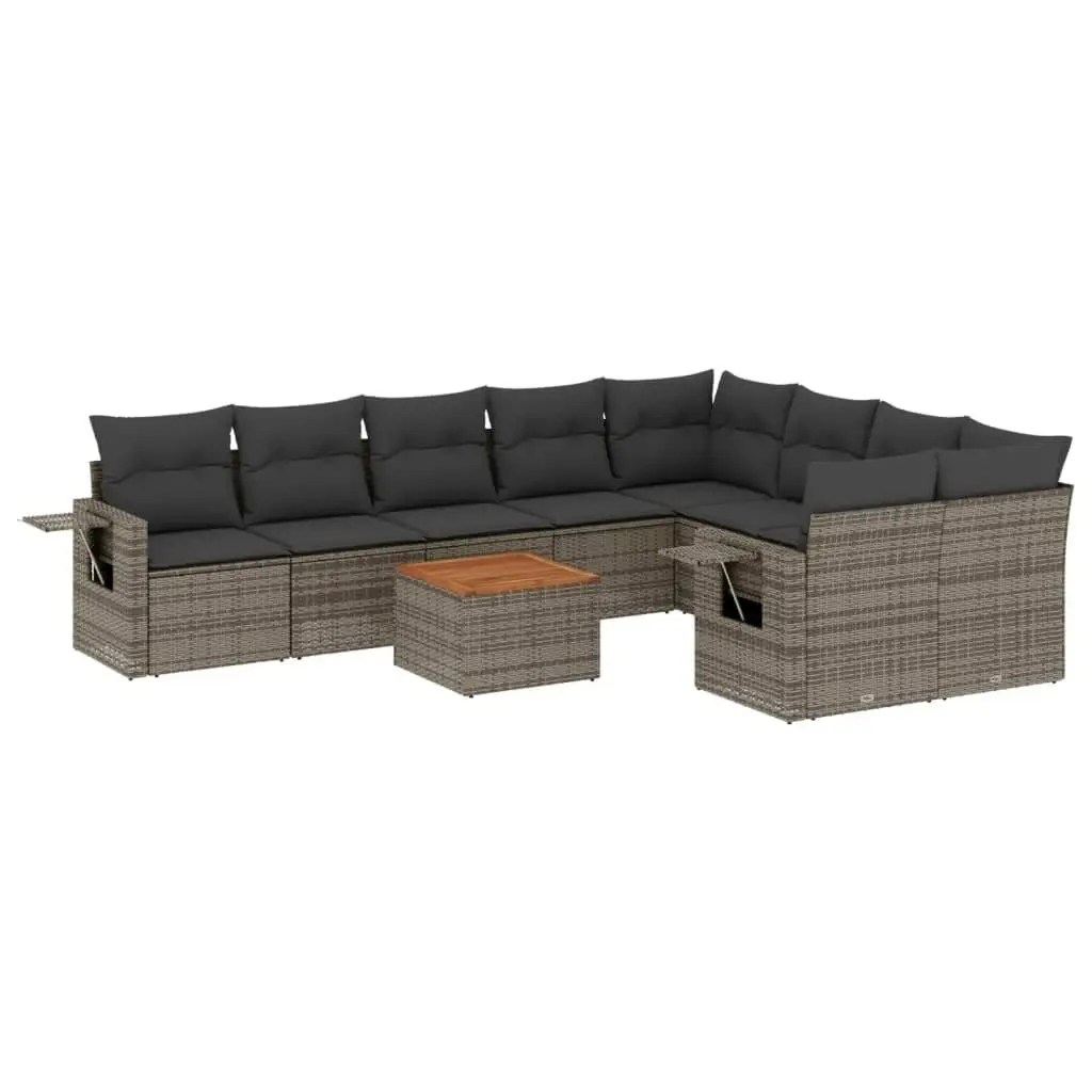 Outdoor Sectional Sofa Set 10 Piece Garden Furniture Grey Poly Rattan with