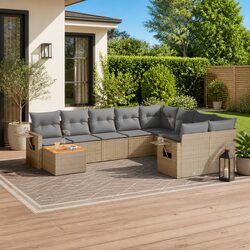 Outdoor Sectional Sofa Set 10 Piece Garden Furniture Beige Rattan with Cushions