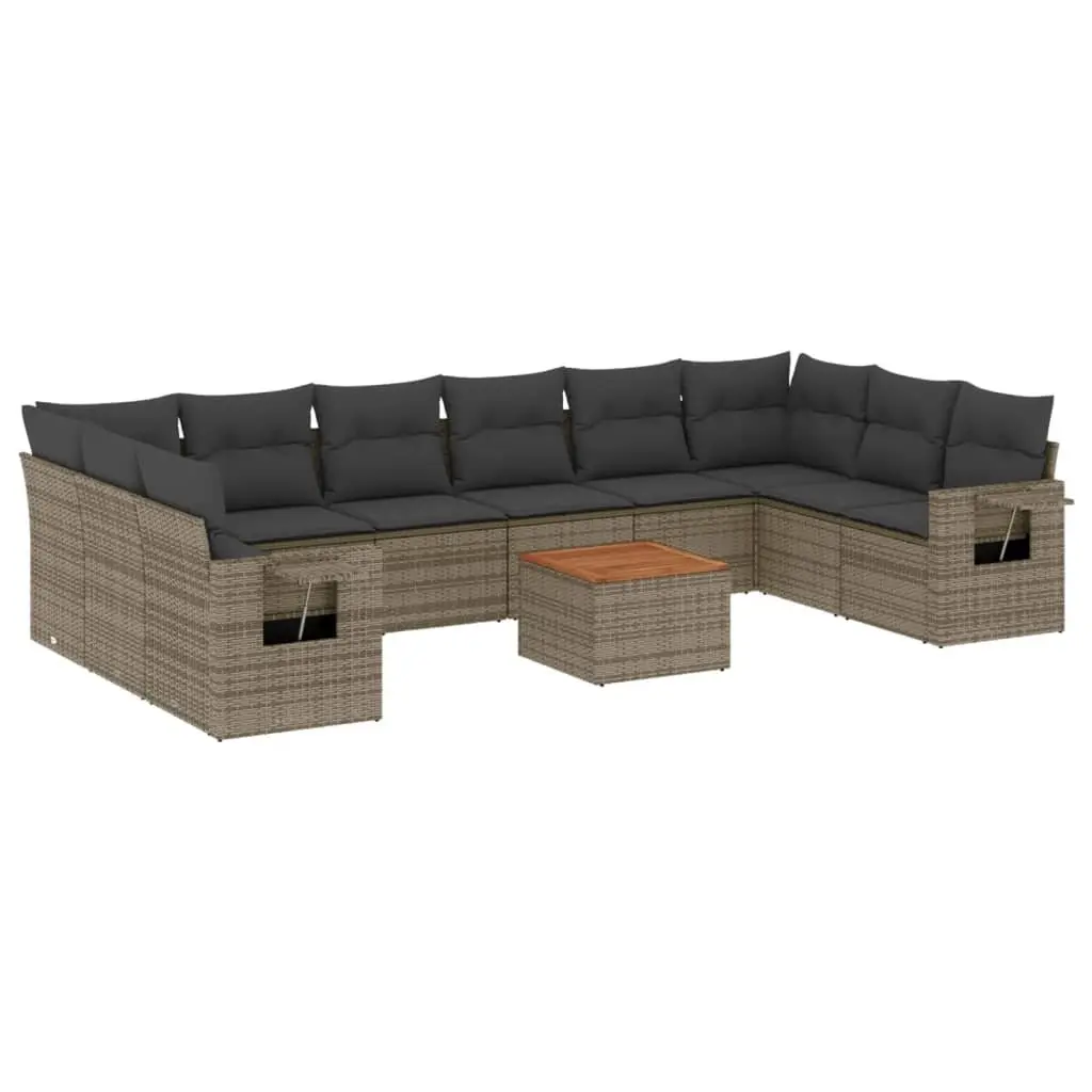 Outdoor Sectional Sofa Set 11 Piece Grey Poly Rattan Garden Furniture with