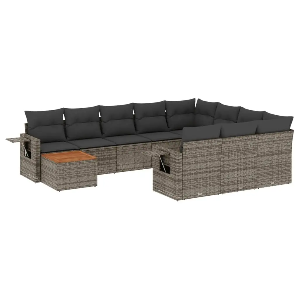 Outdoor Sectional Sofa Set 11 Piece Garden Furniture Grey Poly Rattan with