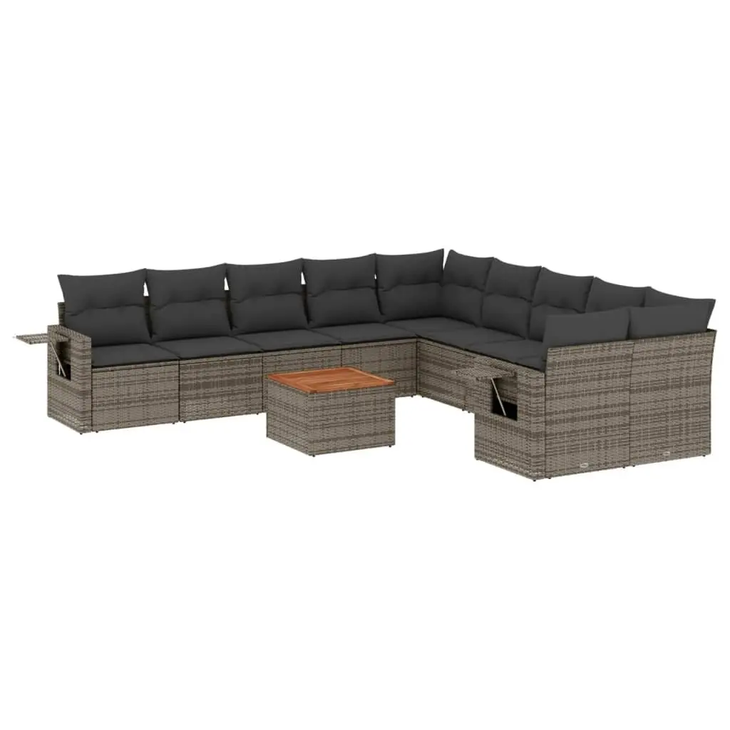 Outdoor Sectional Sofa Set 11 Piece Garden Furniture Grey Poly Rattan with