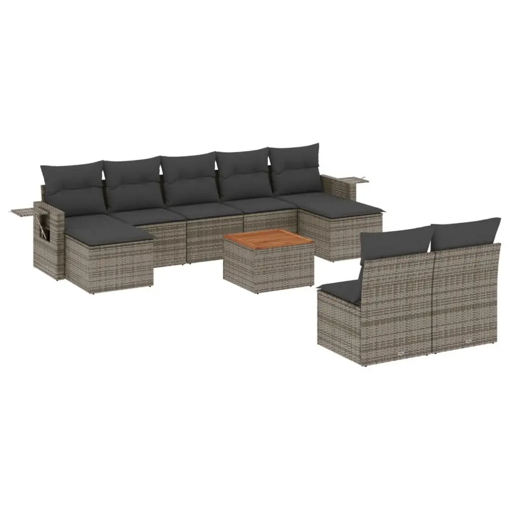 Outdoor Sectional Sofa Set 10 Piece Garden Furniture Grey Poly Rattan with