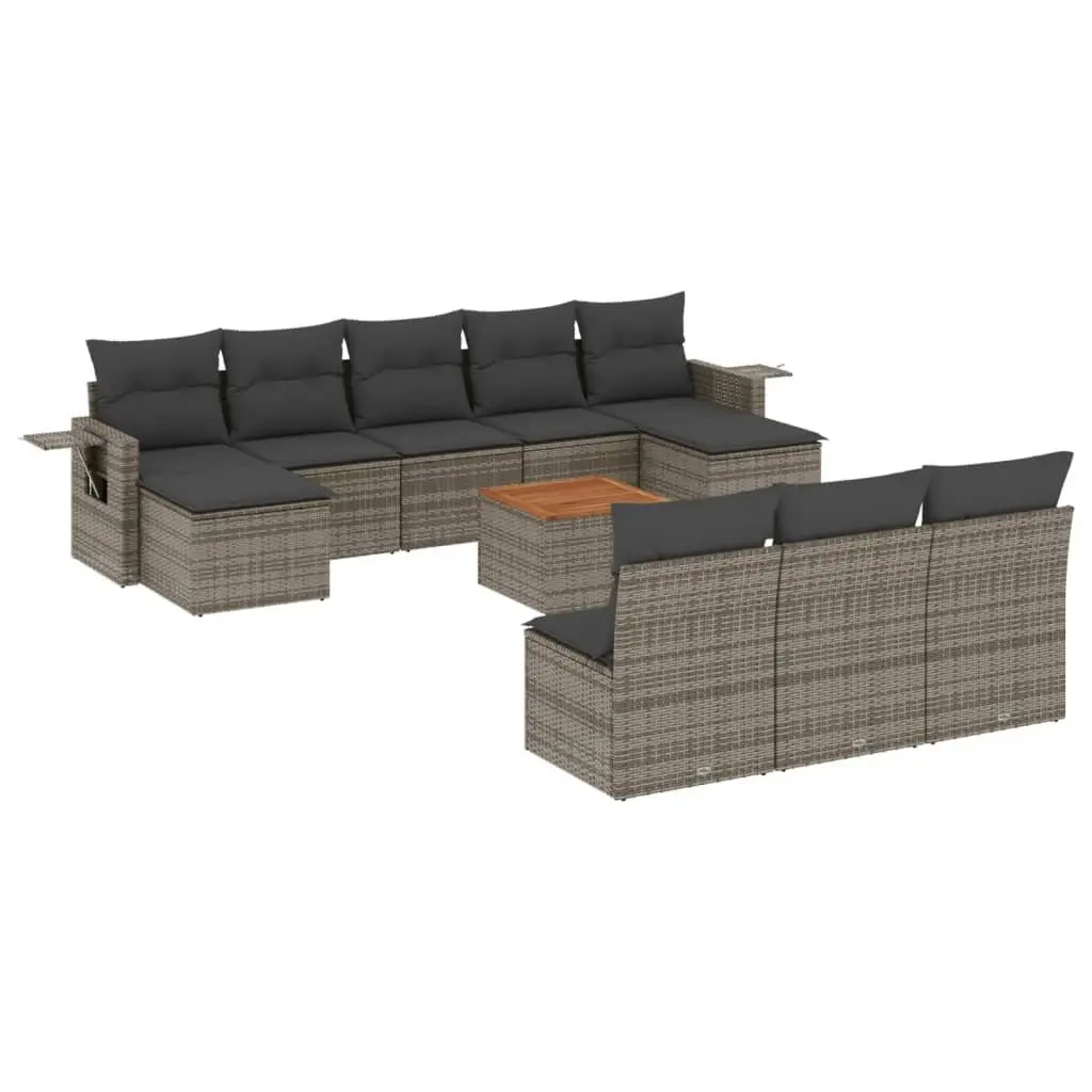 Outdoor Sectional Sofa Set Grey PE Rattan 11 Piece Modular Garden Furniture