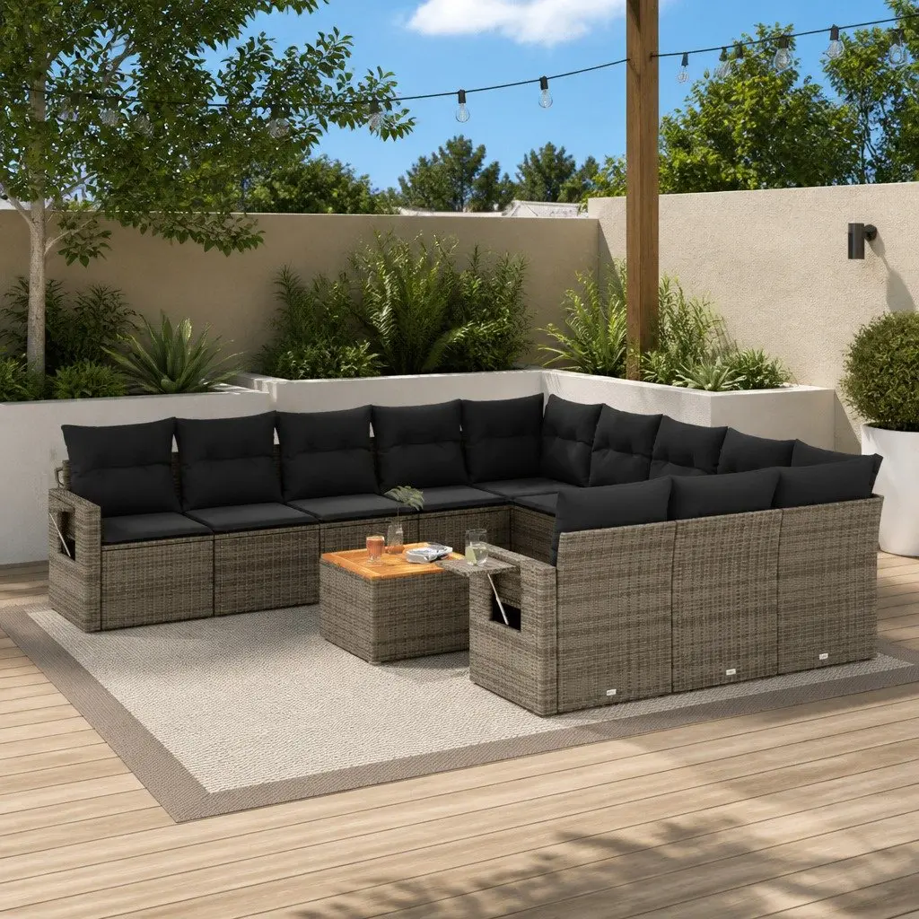Garden Sofa Set 12 Piece Grey Outdoor Sectional Modular Patio Furniture with
