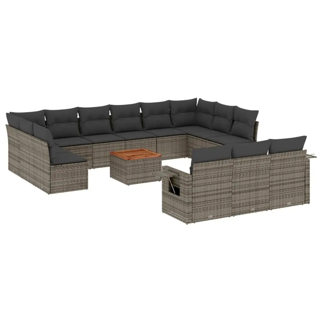 Outdoor Sectional Sofa Set 14 Piece Garden Furniture Grey Poly Rattan with