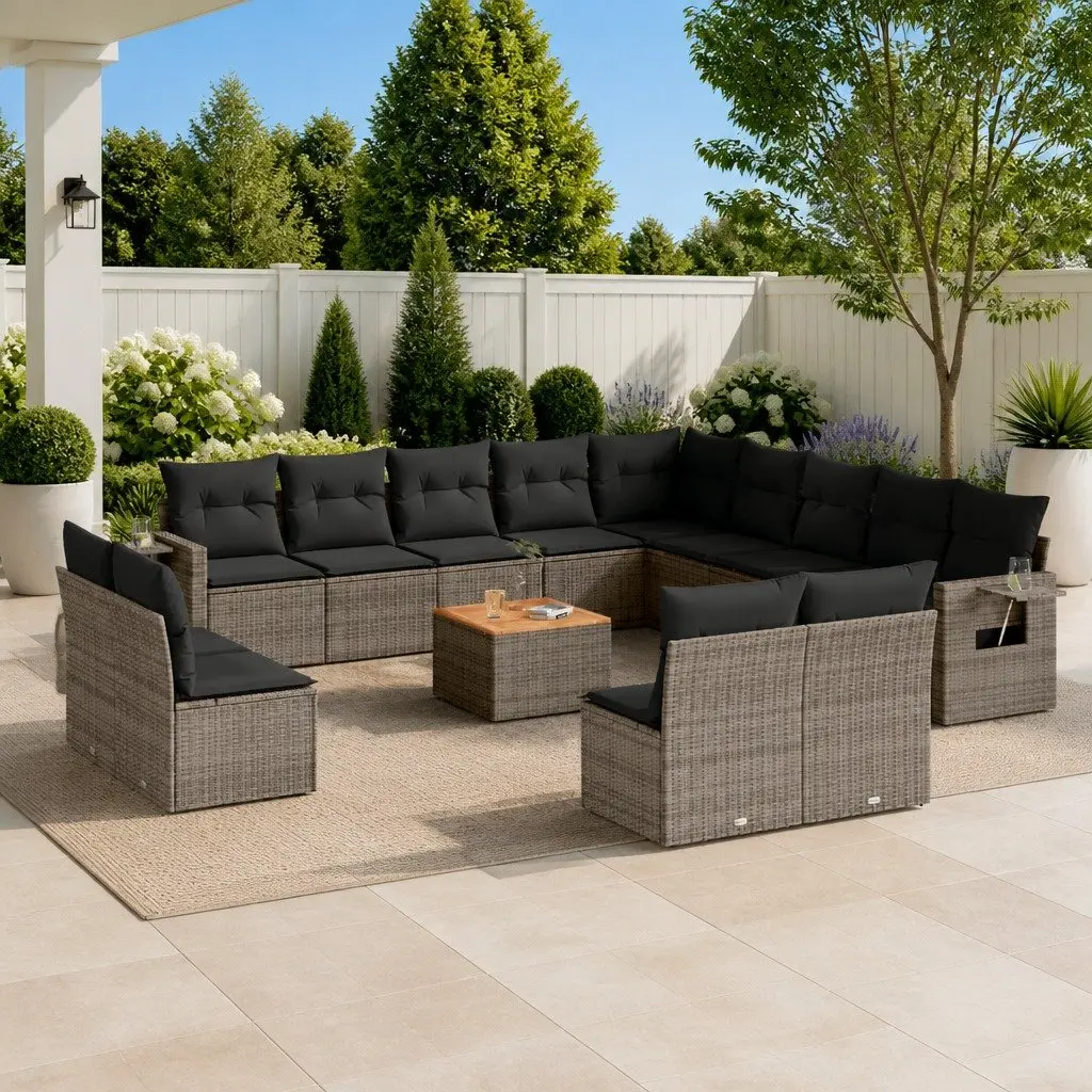 Outdoor Sectional Sofa Set PE Rattan Modular 14 Piece Grey with Cushions