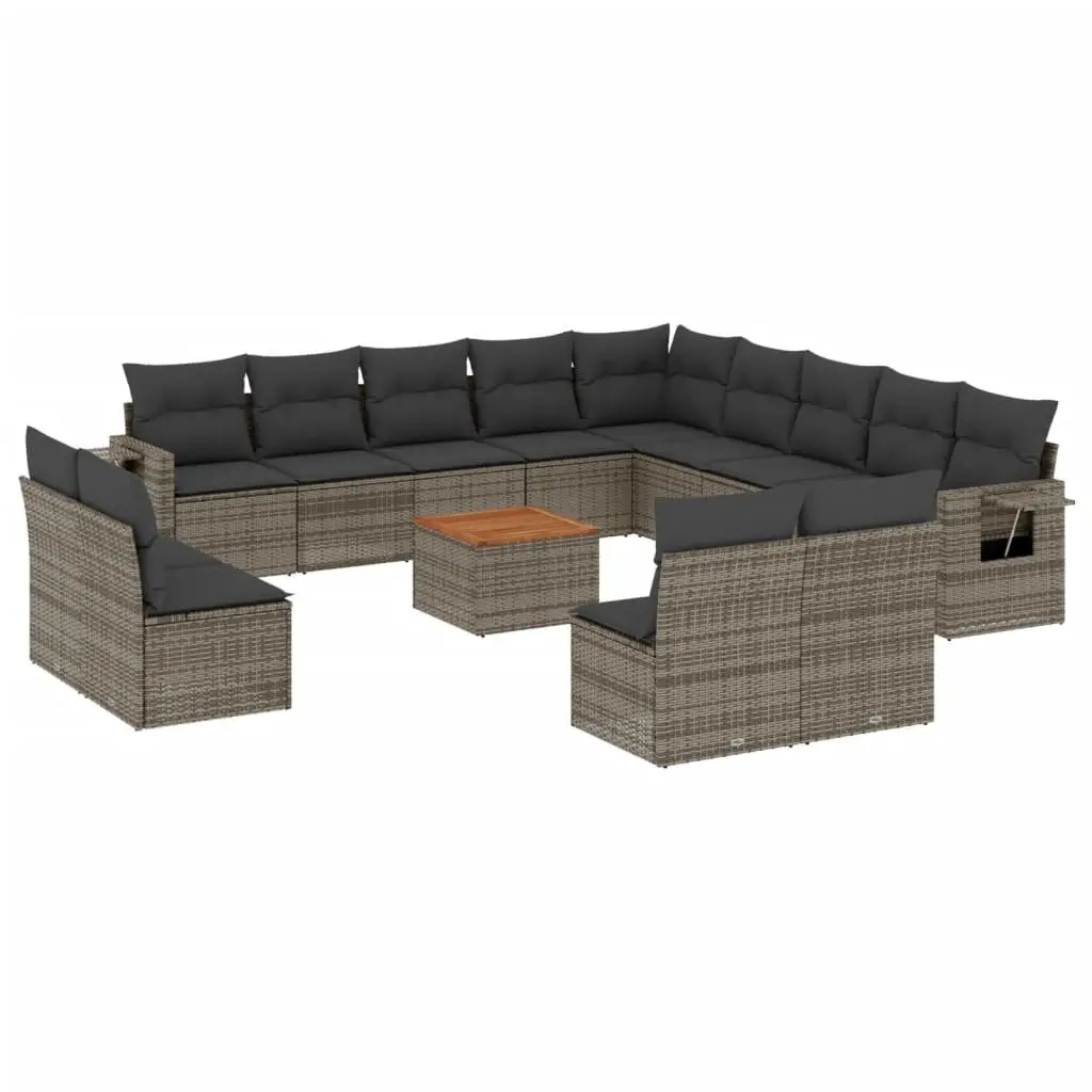 Outdoor Sectional Sofa Set PE Rattan Modular 14 Piece Grey with Cushions