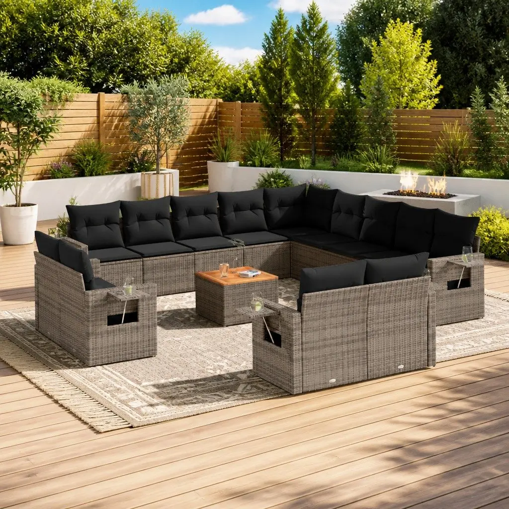 14 Piece Garden Sofa Set Grey Poly Rattan Outdoor Sectional Patio Furniture