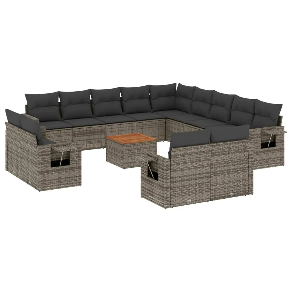 14 Piece Garden Sofa Set Grey Poly Rattan Outdoor Sectional Patio Furniture