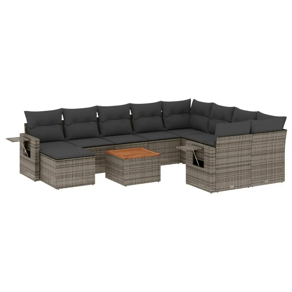 Outdoor Sectional Sofa Set PE Rattan 11 Piece Grey Modular Garden Furniture with Cushions
