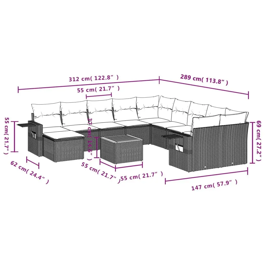 12-Piece Grey Outdoor Sectional Sofa Set