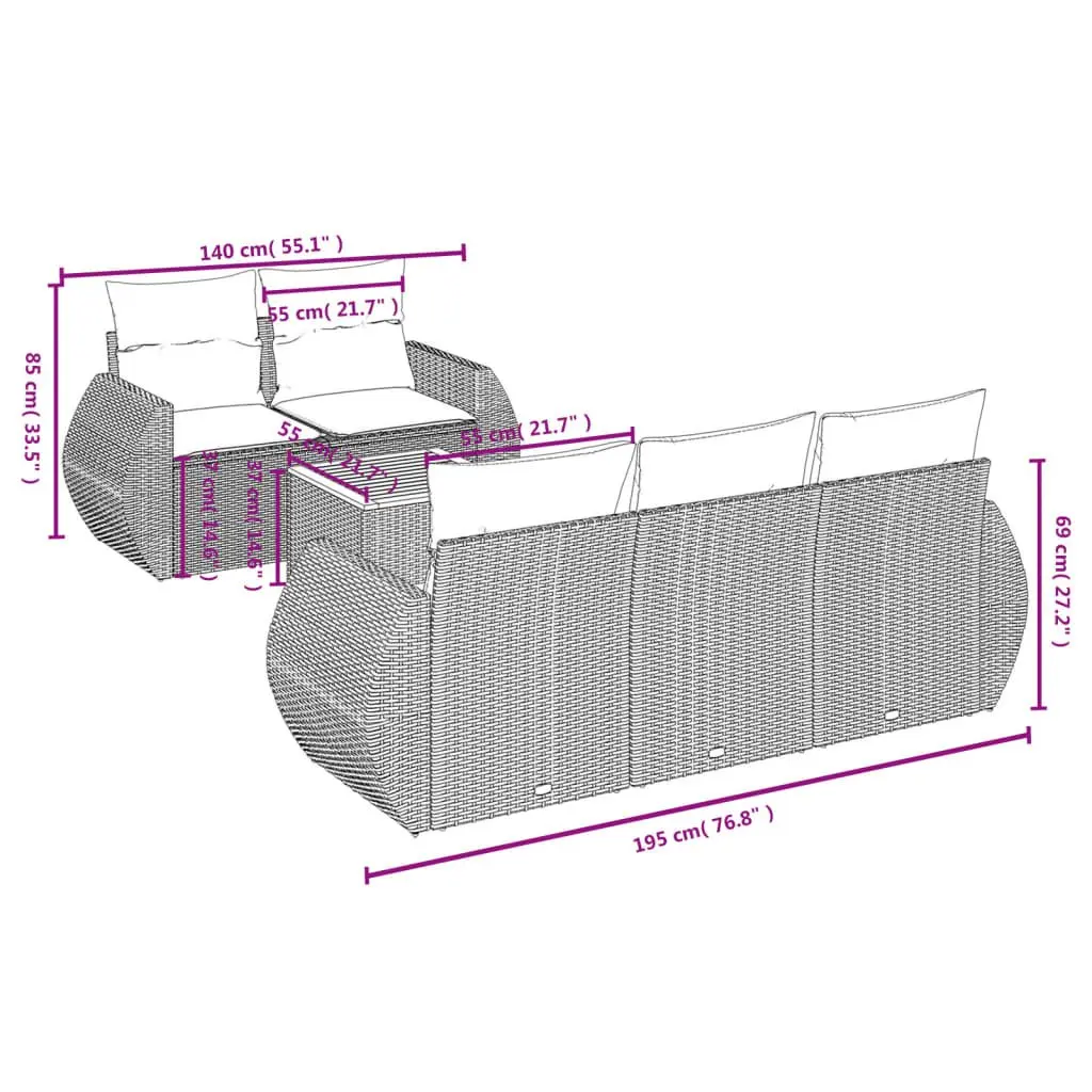 Garden Sofa Set 6 Piece Outdoor Furniture Patio Grey Modular Cushions Seating