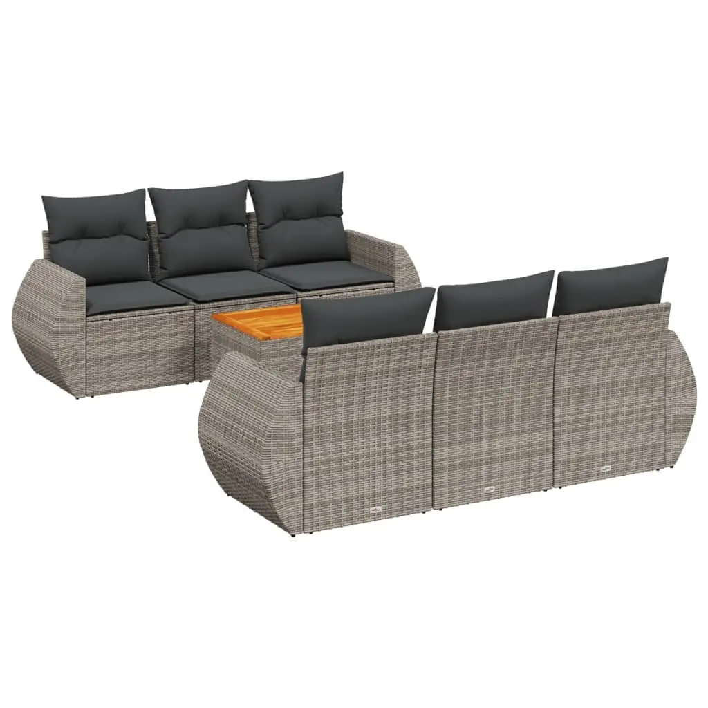7 Piece Garden Sofa Set PE Rattan Grey Outdoor Patio Furniture with Cushions