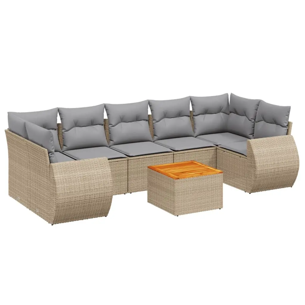 Garden Sofa Set 8 Piece Outdoor Furniture Beige Poly Rattan with Cushions Patio