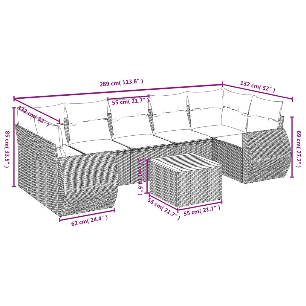 Garden Sofa Set 8 Piece Outdoor Furniture Beige Poly Rattan with Cushions Patio
