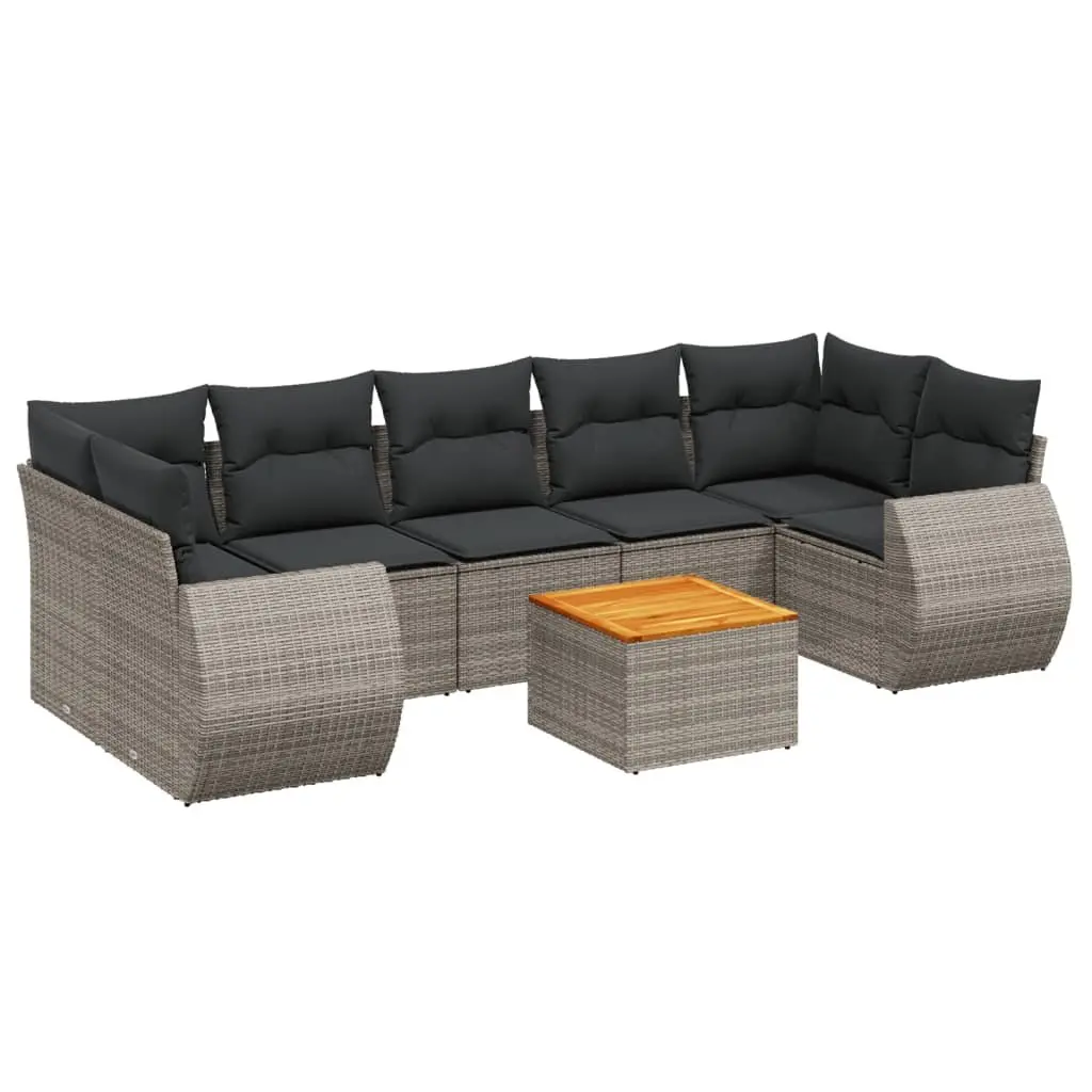 Garden Sofa Set 8 Piece PE Rattan Acacia Wood Grey Outdoor Furniture