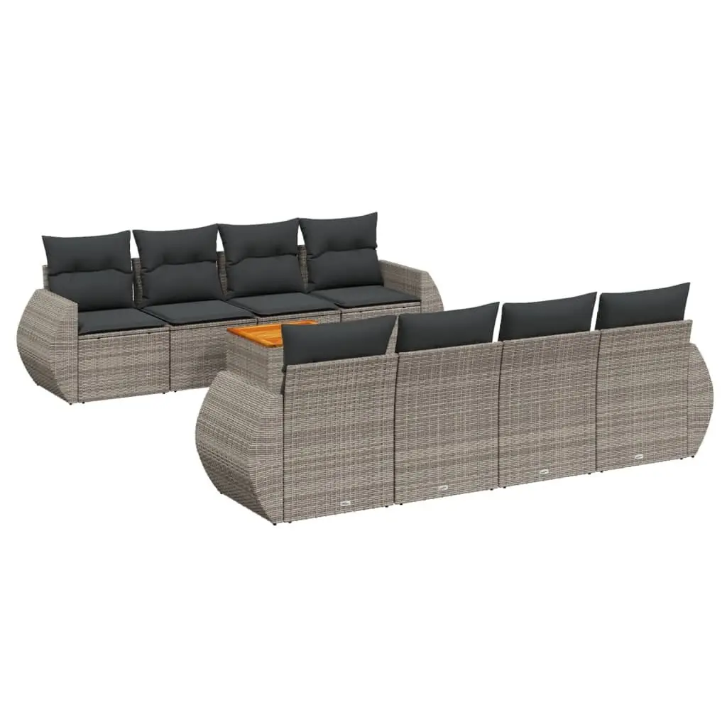 Garden Sofa Set 9 Piece Outdoor Furniture Patio Seating Grey Poly Rattan with
