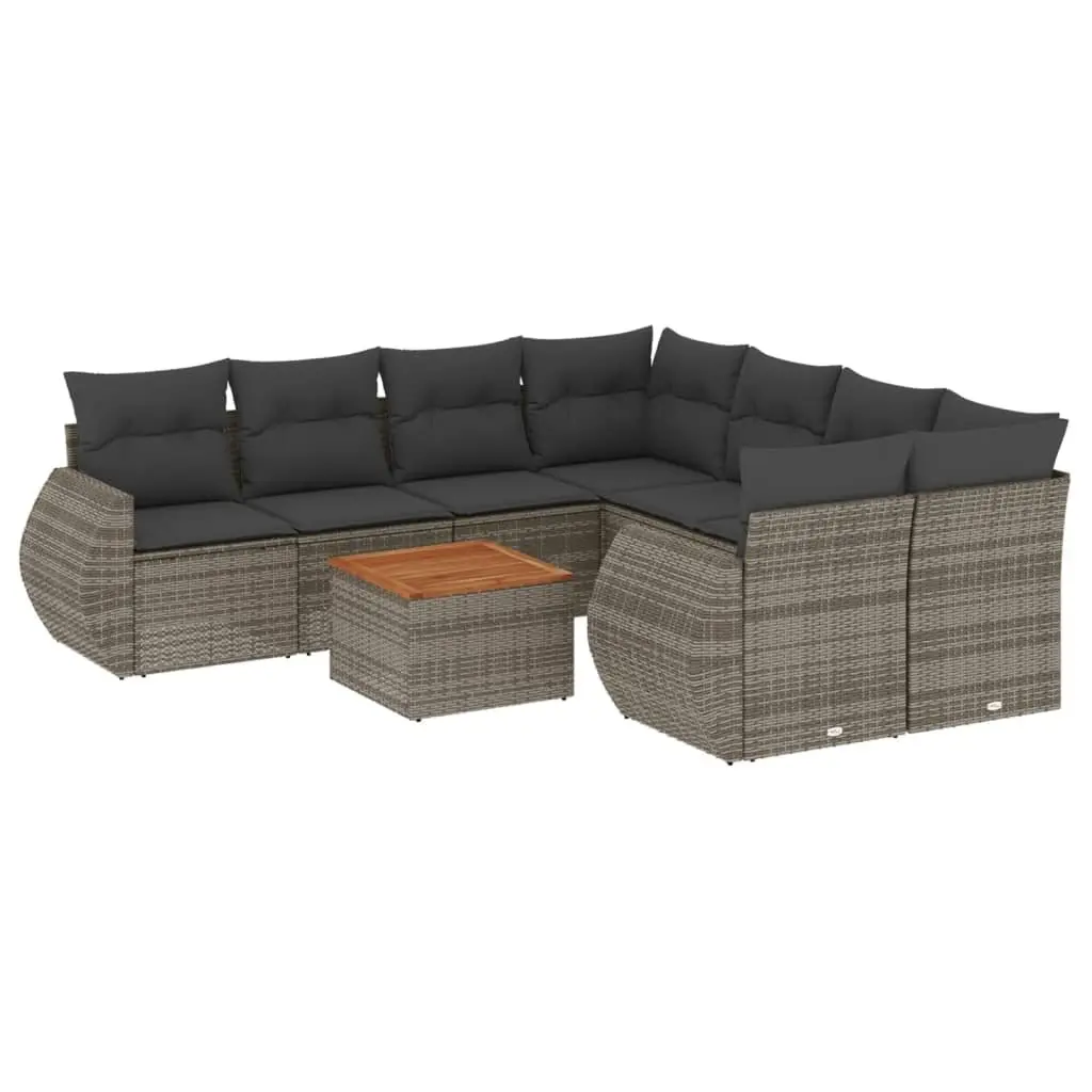 Garden Sofa Set 9 Piece Outdoor Furniture Grey Poly Rattan Modular Patio Seating