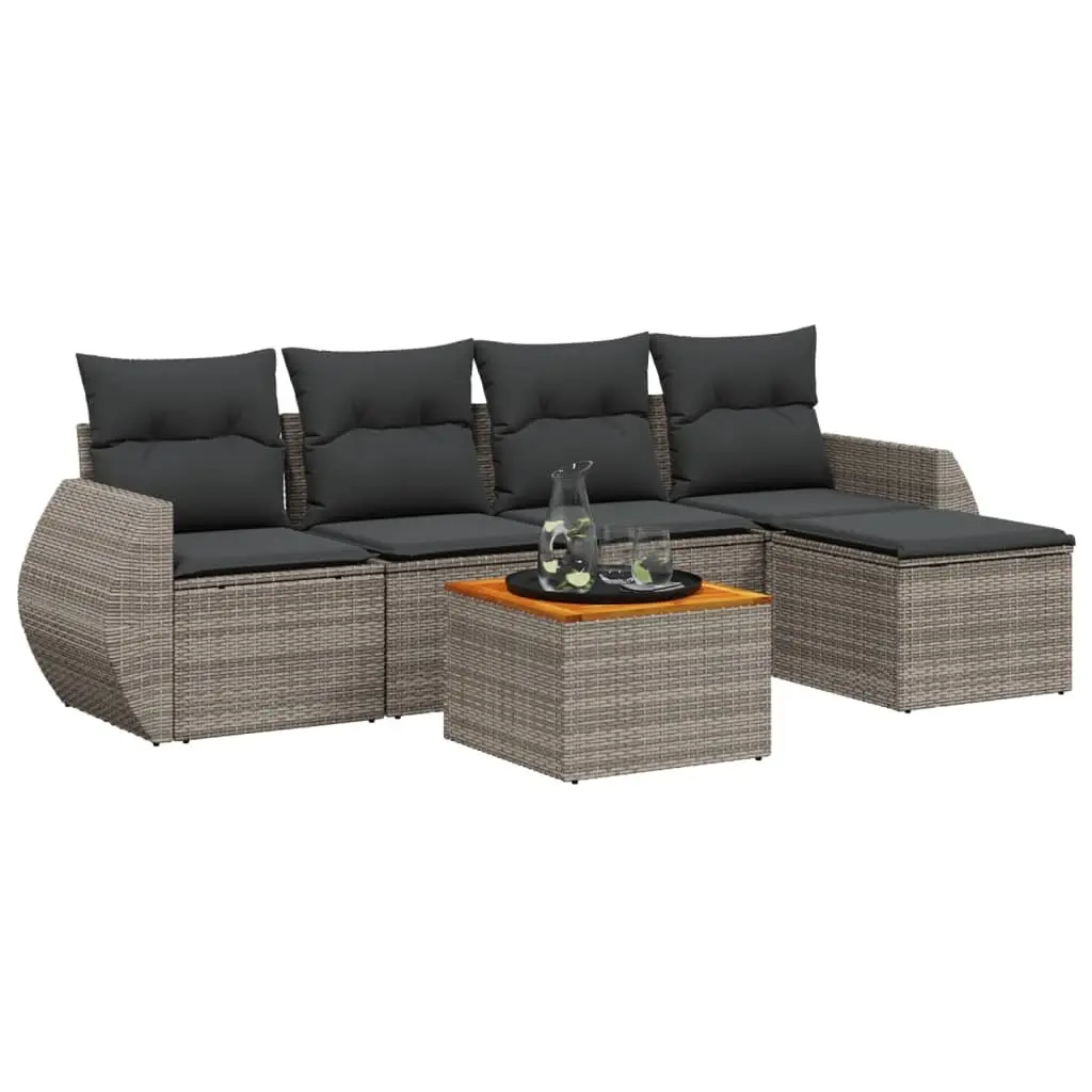 Garden Sofa Set PE Rattan 6 Piece Modular Grey with Cushions