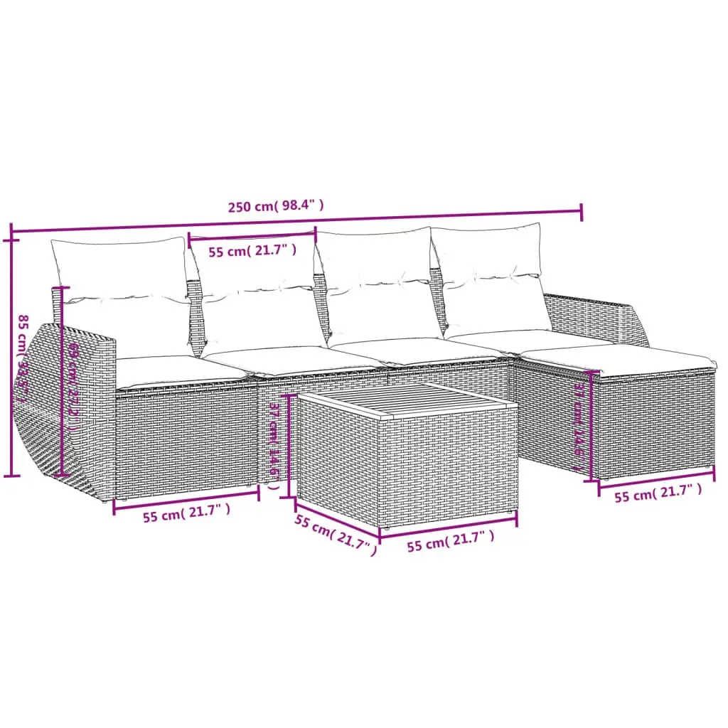 Garden Sofa Set PE Rattan 6 Piece Modular Grey with Cushions