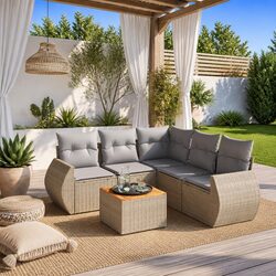 Practical 6 Piece Beige Sofa Set for Outdoor Areas