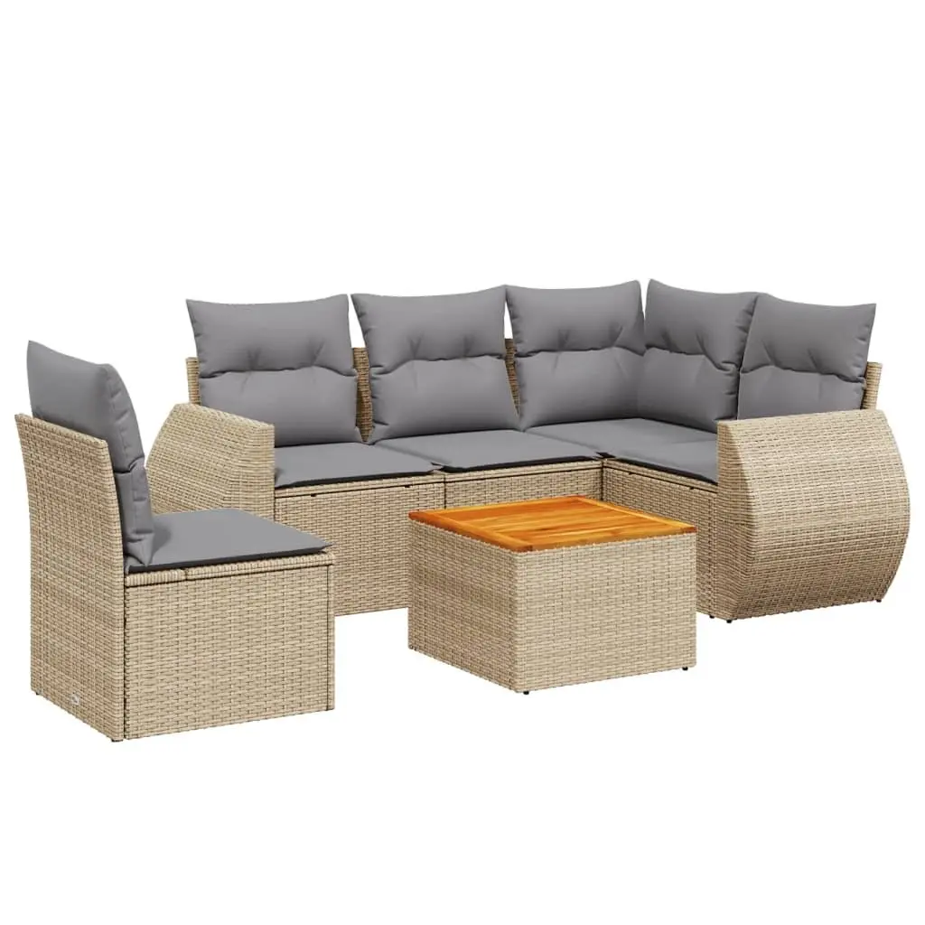 Outdoor Sofa Set PE Rattan 6 Piece Beige with Cushions