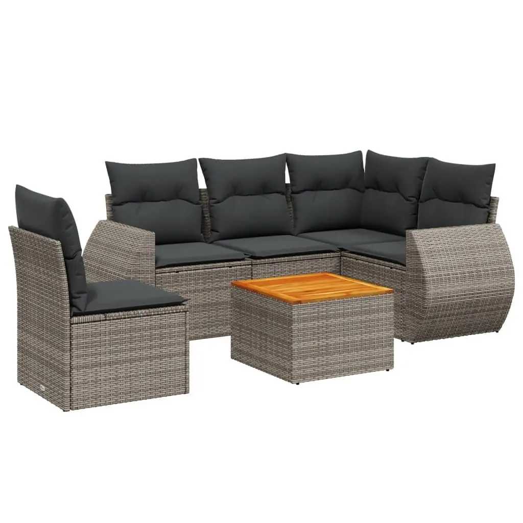 Garden Sofa Set Modular PE Rattan 6 Piece Outdoor Patio Furniture with Cushions Grey