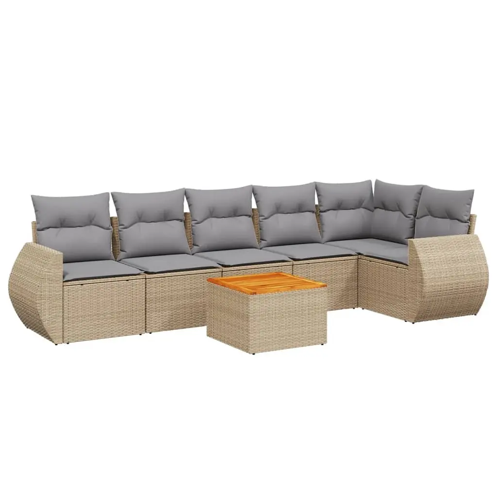 7 Piece Garden Sofa Set Outdoor Furniture Beige Poly Rattan with Cushions Patio