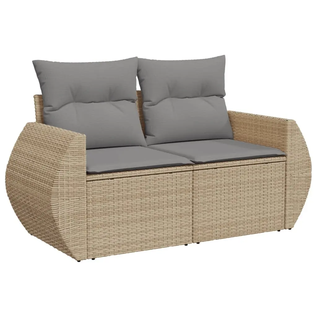 7 Piece Garden Sofa Set Outdoor Furniture Beige Poly Rattan with Cushions Patio