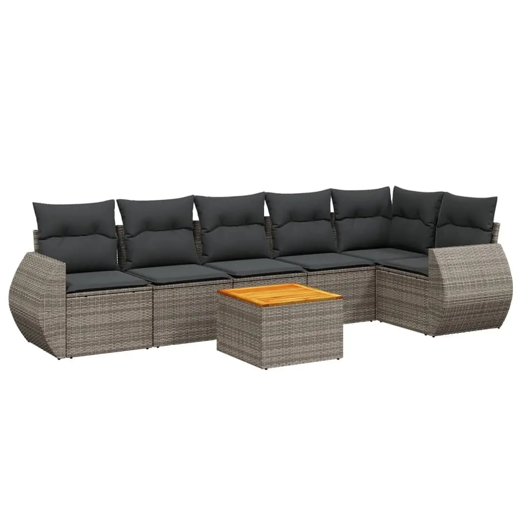 Garden Sofa Set 7 Piece Outdoor Furniture Patio Lounge Grey Poly Rattan Cushions
