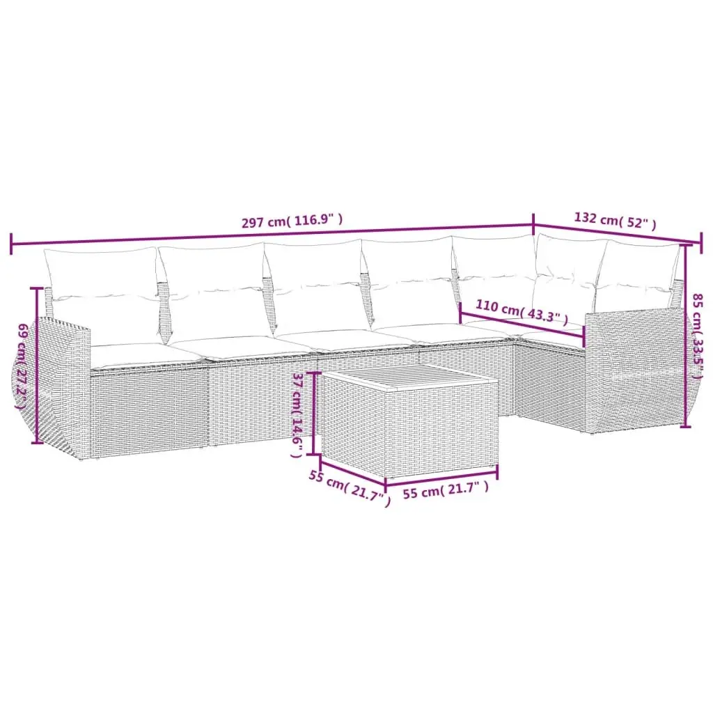 Garden Sofa Set 7 Piece Outdoor Furniture Patio Lounge Grey Poly Rattan Cushions