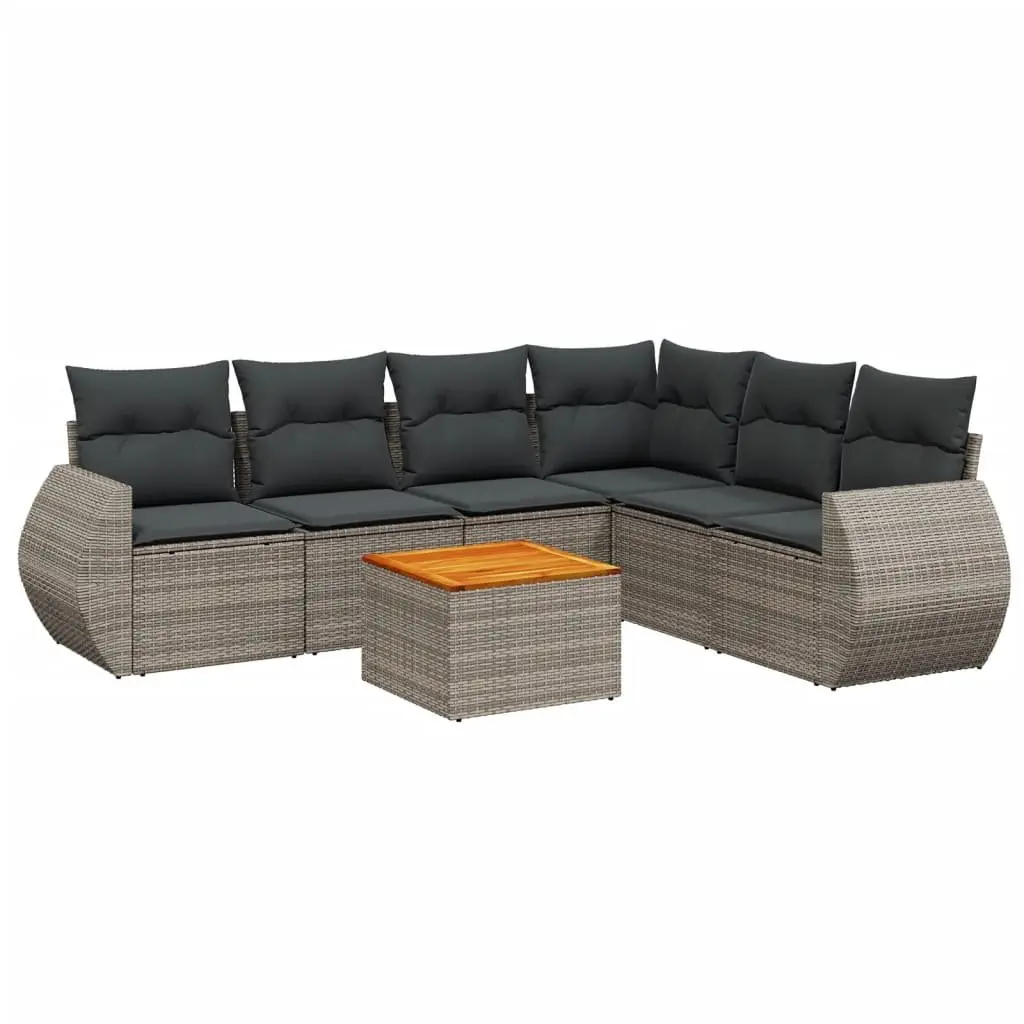 7 Piece Outdoor Furniture Set Modular Grey Poly Rattan Sofa with Cushions for Patio