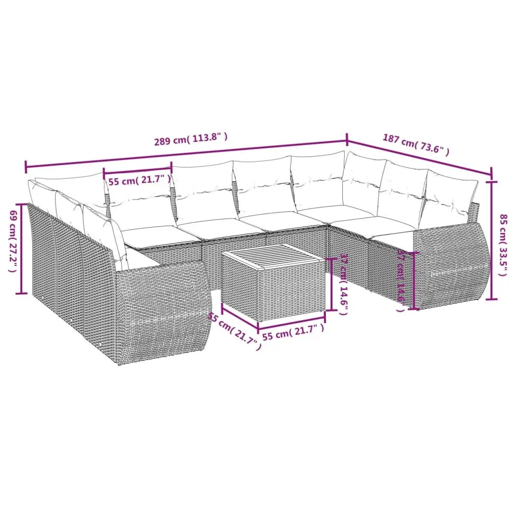 Garden Sofa Set 10 Piece Modular PE Rattan Outdoor Furniture Beige with Acacia Wood Table