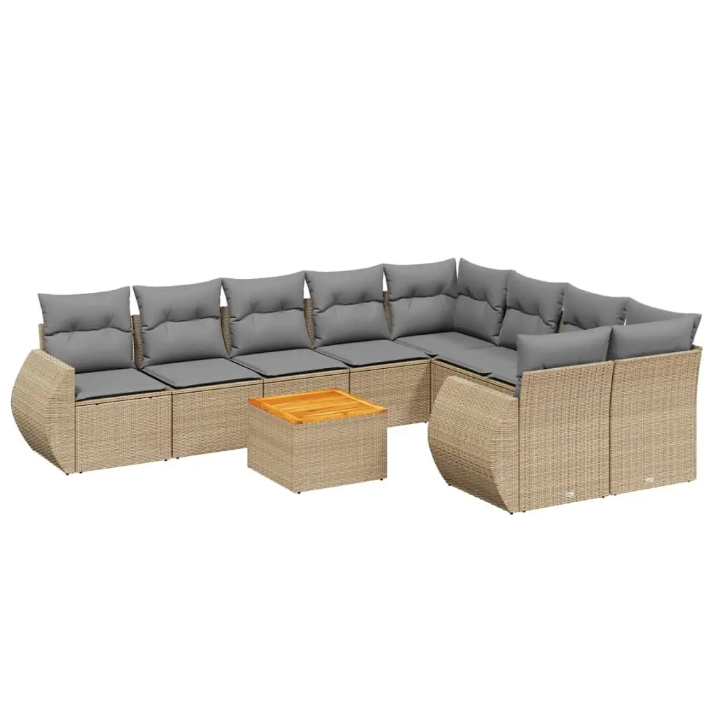 Outdoor Sofa Set Modular Poly Rattan 10 Piece Beige with Cushions