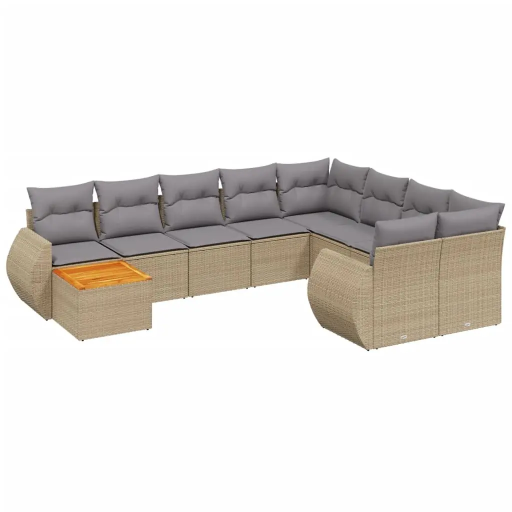 10 Piece Outdoor Garden Sofa Set Beige Poly Rattan Patio Furniture with Cushions