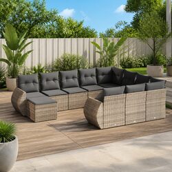 11 Piece Garden Sofa Set with Cushions Outdoor Patio Furniture Grey Modular