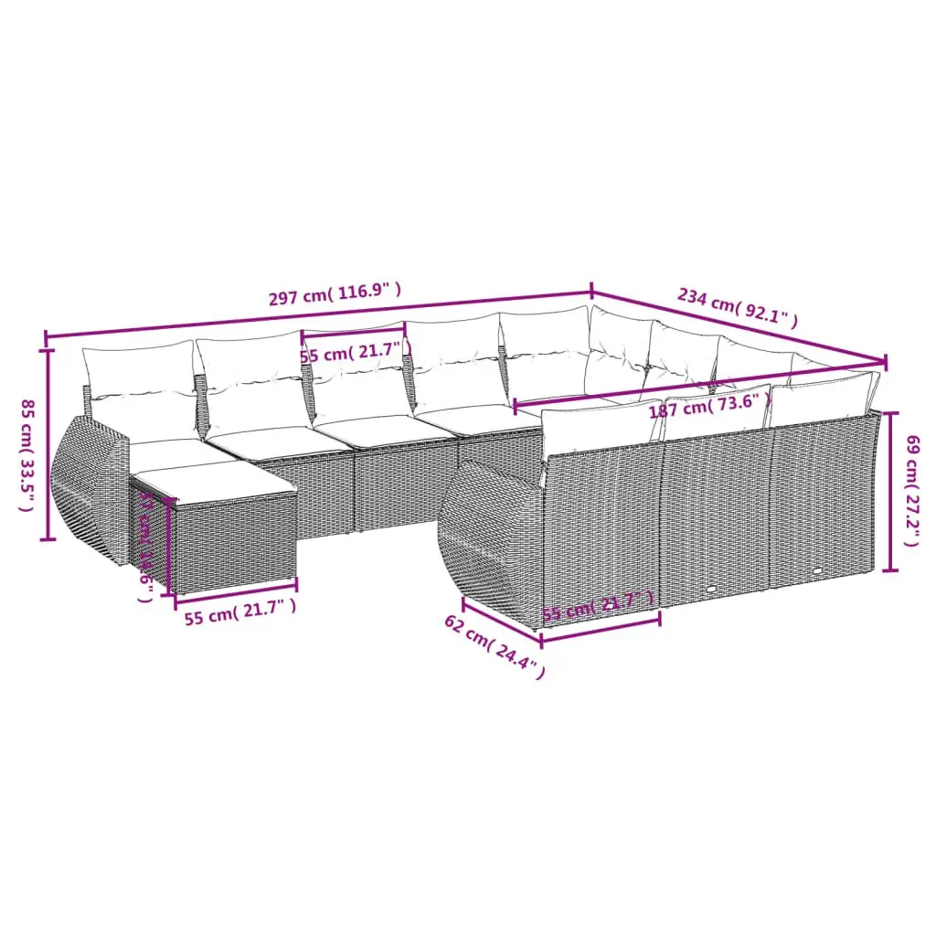 11 Piece Garden Sofa Set with Cushions Outdoor Patio Furniture Grey Modular