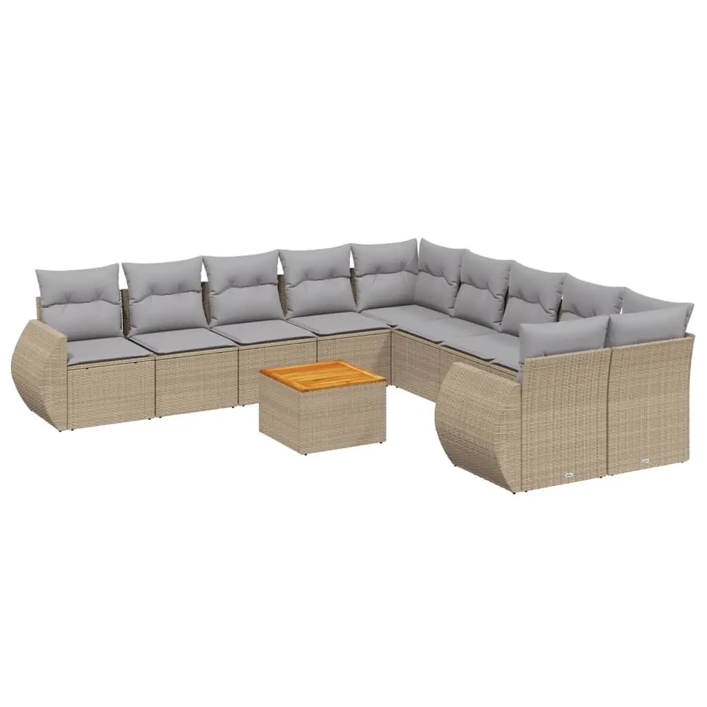 Garden Sofa Set 11 Piece Outdoor Furniture Beige Poly Rattan Patio Seating