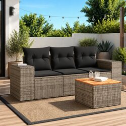 4 Piece Garden Sofa Set with Cushions Grey Outdoor Furniture Patio Sectional